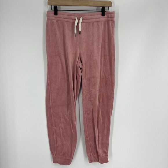 J Crew Pants Size Medium Womens Pink Velour Jogger Drawstring Waist High Rise - Picture 1 of 8